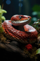Unusual Colored Big Snake On A Background Of Trees And Foliage Created With The Help Of Artificial Intelligence