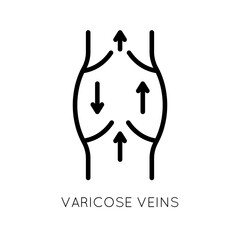 Varicose veins icon. Swelling of the vein, improper blood circulation. Incorrect operation of the valves.