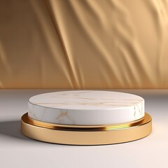 3d render of golden podium for product presentation. Abstract background