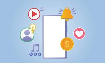 Smartphone for online service. Digital social marketing. Social media concept.on blue background.Vector Design Illustration.