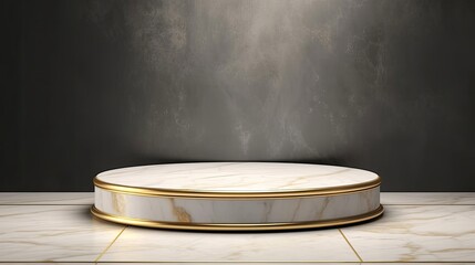 3d rendering of a golden podium on a white marble floor