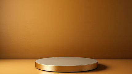 Golden podium on orange background. 3d render. Platform for product presentation