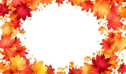Autumn background with colourful frame of maple leaves, orange, yellow ,red.Beautiful fall leaves decorative border with copy space for text,Generative Ai.