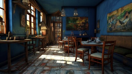Fototapeta na wymiar 3d model coffee shop blue and fancy 