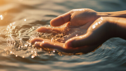 Fototapeta submerging hand in water and refreshing. hydration obraz