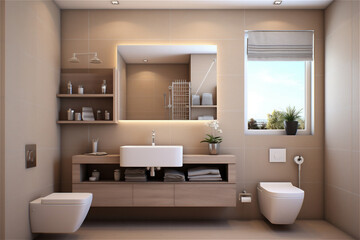 Fototapeta na wymiar Modern small bathroom. AI generated content