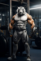 Fototapeta na wymiar fit Tiger standing at the gym, Powerful Tiger Embracing Strength and Fitness at the Gym, generative AI