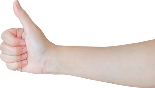 Woman hand gesture thumb up sign isolated on white background