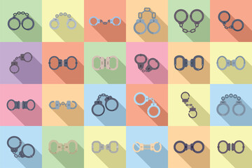 Handcuffs icons set flat vector. Police jail. Arrest prison