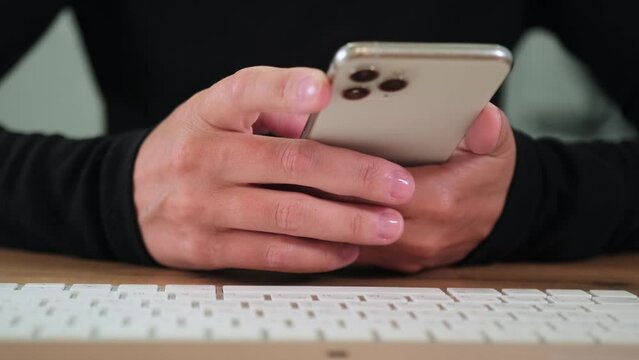 Close up female hands holding smartphone. Modern wireless tech user concept. Female online chat, internet purchase, browse web, download new cool freeware application. 