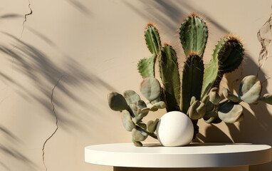 Soothing Sanctuary: A White Round Podium Table for Your Luxury Cosmetics Brand
