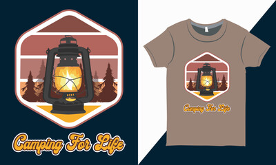 Camping for Life Retro Vintage Outdoor T-shirt Design Layout, Camper Shirt Design