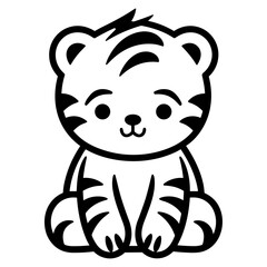 Cute tiger baby cub black outline logo svg vector