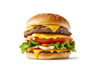 Juicy hamburger on white background