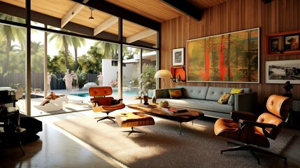 Contemporary house design concept living room showflat beautiful home interior decorative ideas room with ambient light combone with nature window light earth tone colour scheme ,ai generate