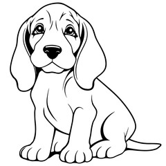 Dog Character Vector, Coloring Book Page with Dog, Coloring page outline of a cute dog, coloring page with Animal character, cartoon cute puppy coloring page for Kids, Basset Hound dog