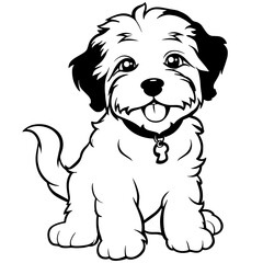 Coloring page outline of cartoon smiling cute little dog, Summers coloring book for kids, Colorful vector illustration, Cartoon cute puppy coloring page for Kids, Barbet dog