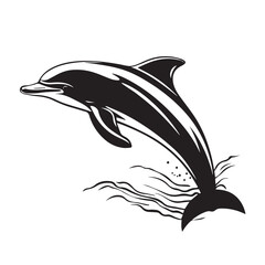 Cute dolphin cartoon waving. 2d illustration in doodle style. Logo. icon design. Black and white 
