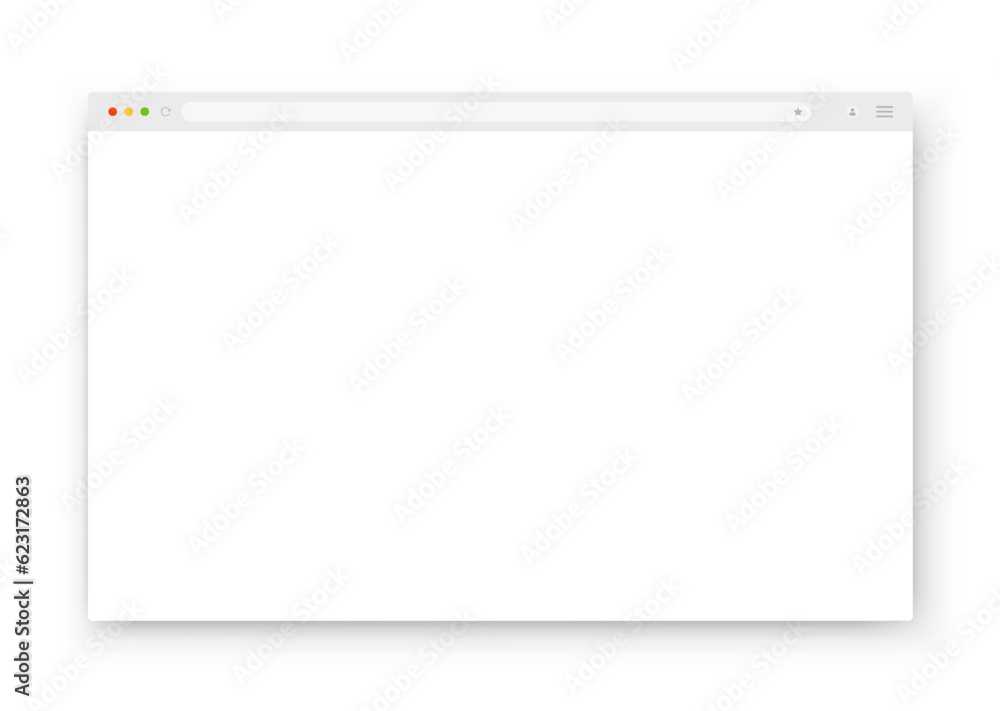 Fototapete Web browser window design in white on a light background. An empty layout of the website's computer screen with a search bar and buttons. Vector illustration.
