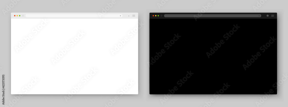 Poster a set of browser window in white and black on a gray background. website layout with search bar, too