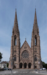 Fototapeta na wymiar Strasbourg, France - 05 20 2023: View of the facade of St. Paul's Reformed Church.
