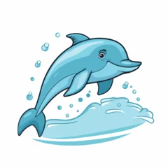 Foto op Plexiglas Cute dolphin cartoon waving. 2d illustration in doodle style. Logo. icon design.   © Alexey