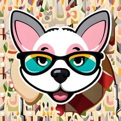 Naklejka premium colorful dog sticker wearing glasses
