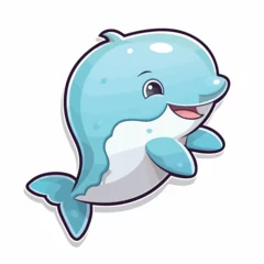 Poster Cute dolphin cartoon waving. 2d illustration in doodle style. Logo. icon design.   © Alexey
