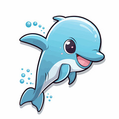 Cute dolphin cartoon waving. 2d illustration in doodle style. Logo. icon design. 
 - obrazy, fototapety, plakaty