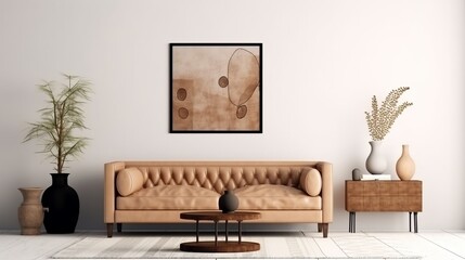 home interior design mock up room concept brown sofa couch with white clean wall backdrop living room in daylight house beautiful,generative ai