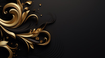 abstract black and gold floral pattern background, generative ai