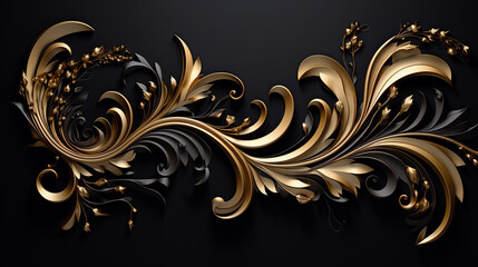 Fototapeta na wymiar abstract black and gold floral pattern background, generative ai
