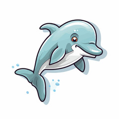 Cute dolphin cartoon waving. 2d illustration in doodle style. Logo. icon design. 
