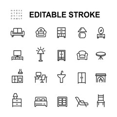 Simple Set of Furniture Related Vector Line Icons.