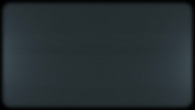 VHS interference on a black and white screen of a cathode ray tube television. Issues with video signal of 80s television and interference on the screen.