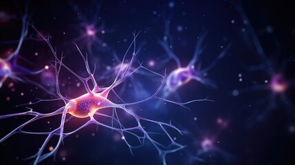 Naklejka na ściany i meble Background with neurons and synapse stuctures showing human brain cells chemistry with place for text
