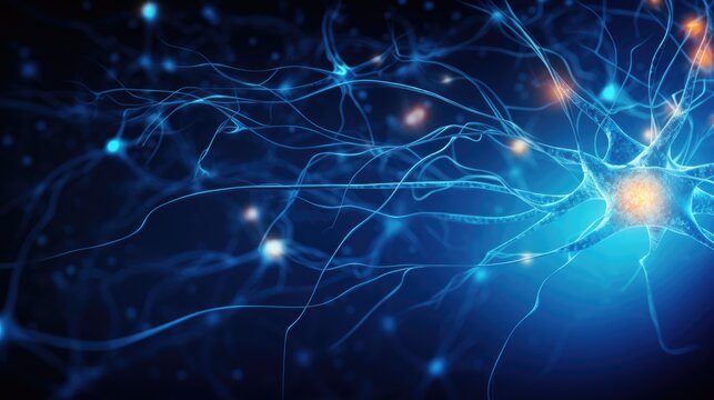Background with neurons and synapse stuctures showing human brain cells chemistry with place for text