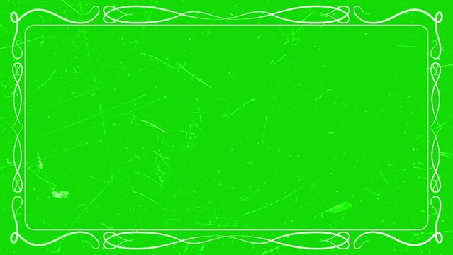 Retro effect on a green screen. Vintage recreated frame from a silent film era. Chroma key. Flickering film projector background.