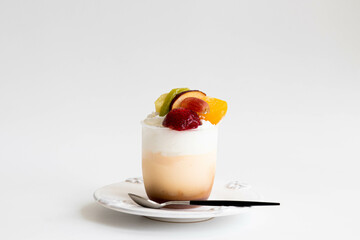 Summertime Dessert , Panna Cotta topped with Exotic Fruits