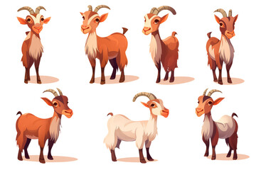 set goat in cartoon style for video game isolated on white background.