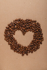 Coffee beans circle forming a heart empty space love