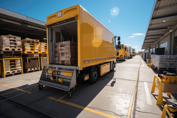 yellow cargo truck on the port