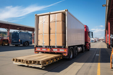 Cargo trucks transfer cargo at the port.