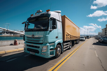 Obraz na płótnie Canvas the cargo truck on the highway