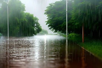 a rainy forest road. Generative ai
