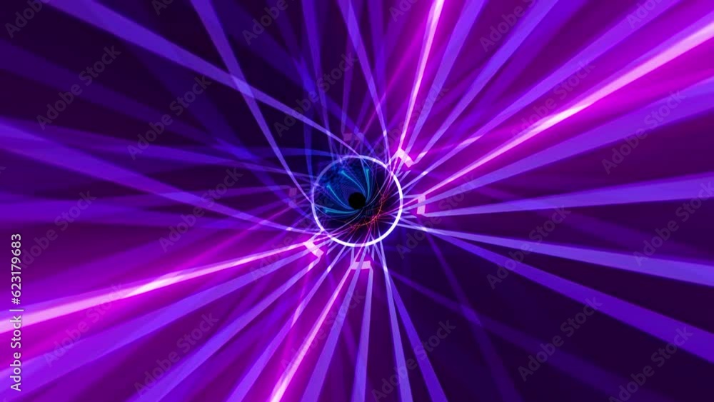 Poster endless flight through blue pink purple neon lights grid net cyber wire frame tunnel abstract backgr