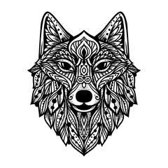 Fototapeta premium Wolf mandala. Vector illustration. Adult coloring page. Spiritual Animal in Zen boho style. Sacred, Peaceful. Tattoo tribal print. Black and white