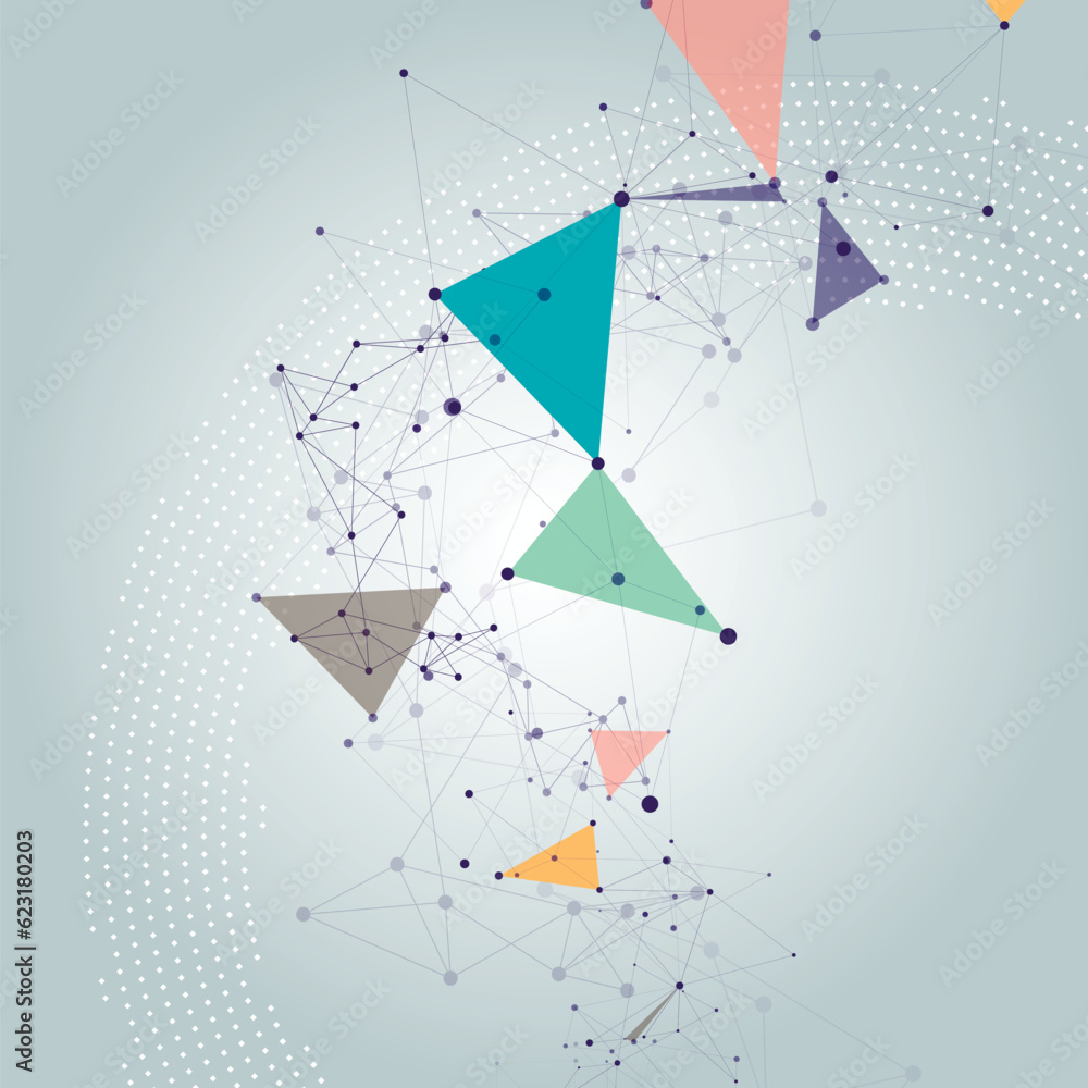 Poster Abstract pattern on colorful backdrop. Global communication network. Business network concept. Vector line illustration and technology cover