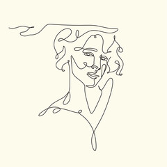 Men line art vector. Continuous one line drawing of man portrait. Muscular man body, Hairstyle. Fashionable men's style.	