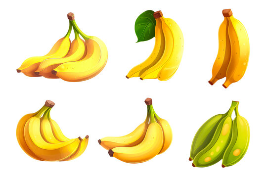 set bananas in cartoon style for video game isolated on white background, AI